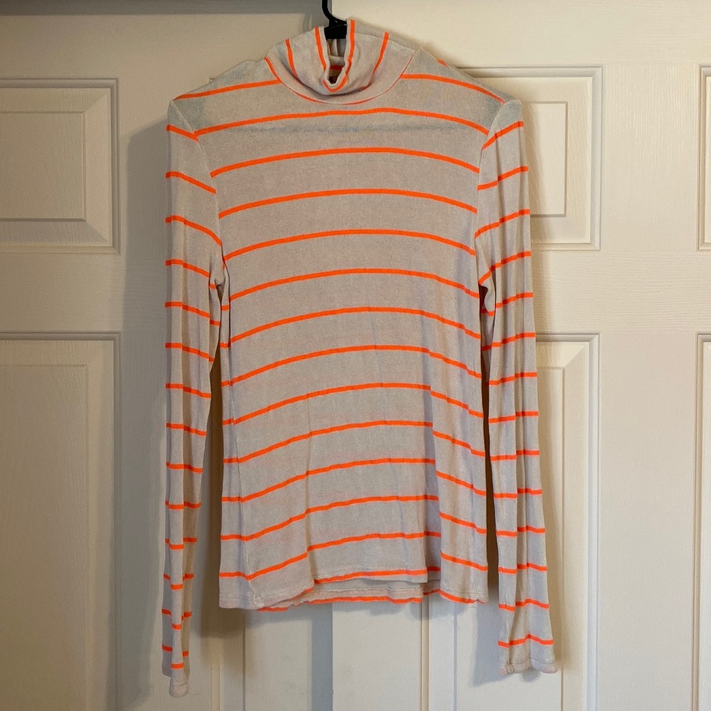NWOT Turtle Neck Long Sleeve Fitted off White with Orange Stripes